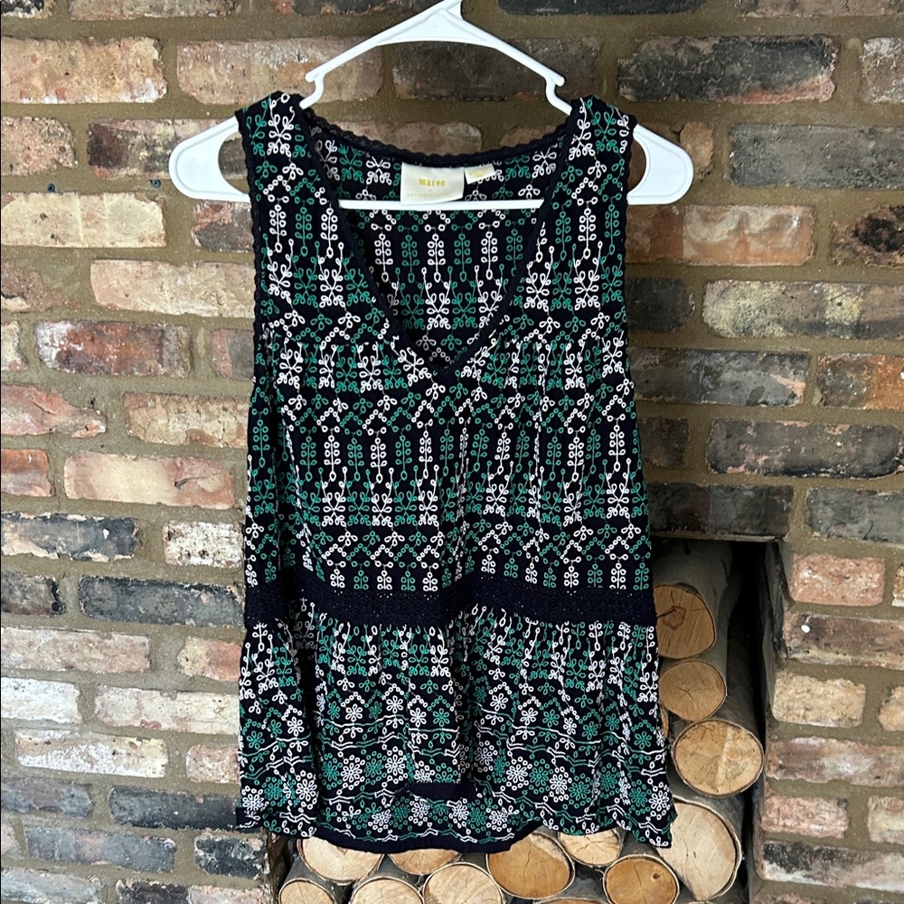 Maeve Black and Green Patterned Tank Top